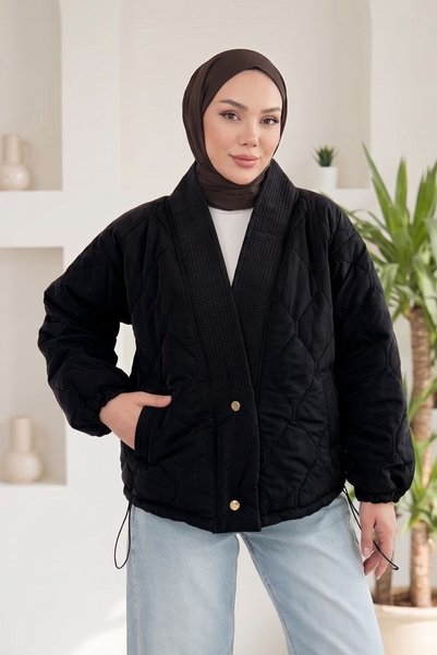 lavrisa Women's V-Neck Quilted Short Jacket with Two Buttons