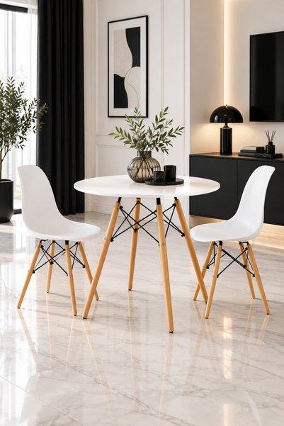 DealsReall Round table set with 2 chairs, modern design, for kitchen, living ...