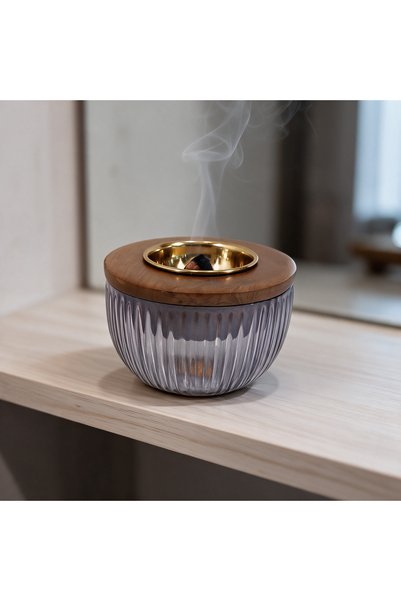 Generic Brand Hindi Glass Purple Incense Burner with Wooden Base