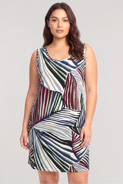 Akbeniz Women's Tropical Print Basic Plus-Size Nightgown - Ecru
