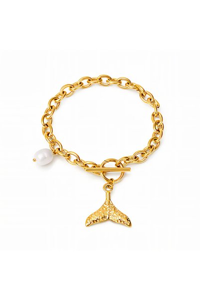 OEM Χρυσό βραχιόλι Mermaid Pearl, από ανοξείδωτο ατσάλι, με θαλάσσια συλλογή,...