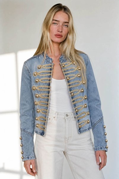 Sue Store Jachetă din denim model „Napoleon albastru” cu nasturi aurii
