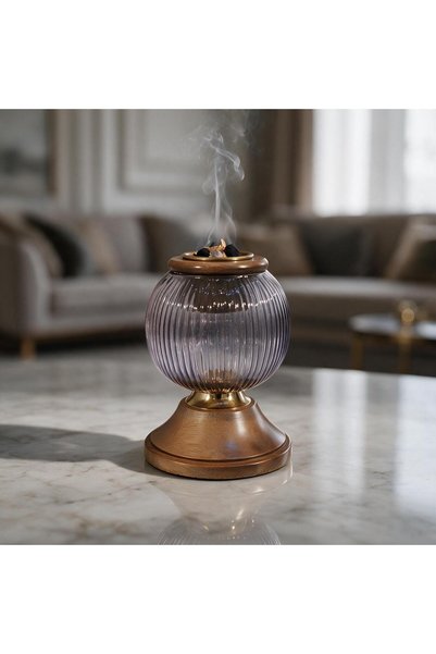 Generic Brand Hindi Glass Purple Incense Burner with Wooden Base
