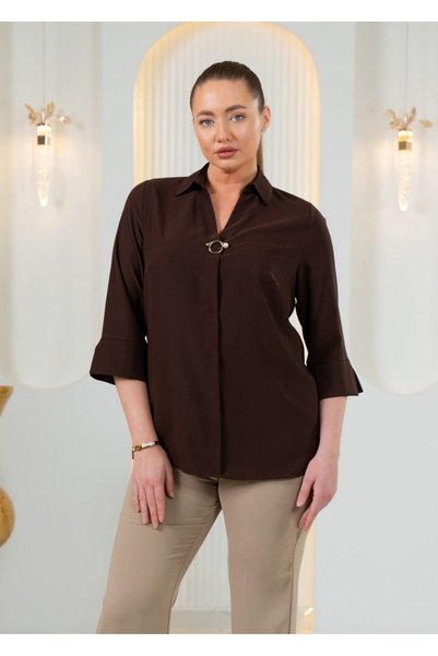 FUERTE XL Plus Size Chiffon Blouse with Pearl and Buckle Detail