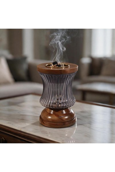 Generic Brand Hindi Glass Purple Incense Burner with Wooden Base