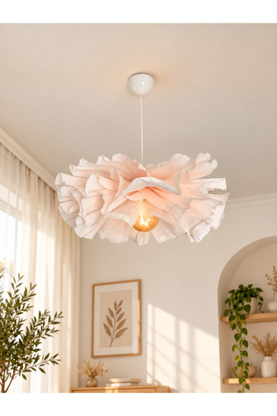 Soft Pembe Bohem Avize (50CM) Modern Dekoratif Salon ve Yatak Odası, Oturma Odası Sarkıt Aydınlatma