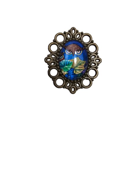 Marc Oval brooch with owl and leaf pattern