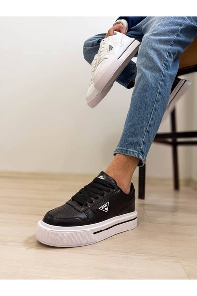 Kuback Men's Genuine Leather Casual Sneakers with Logo and Thick Platform Soles