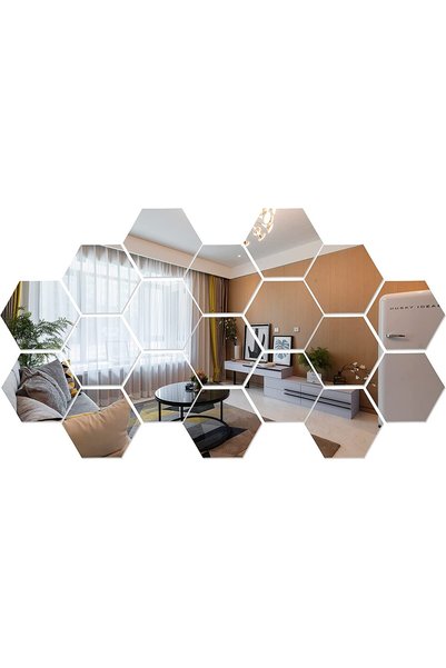 LUXER Комплект от 18 самозалепващи се акрилни огледала Luxer, шестоъгълен мод...