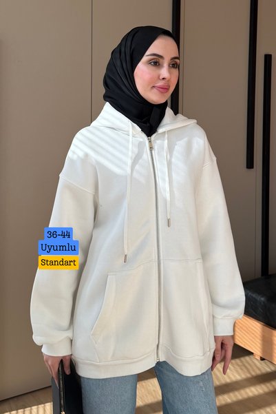 Mogi Butik Women's 3-Ply Fleece-Lined Hooded Modest Basic Cardigan 3274