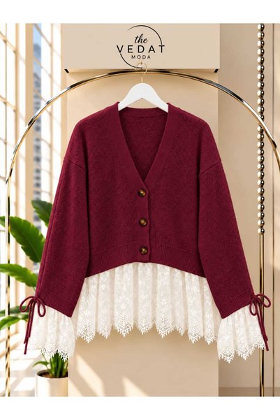MODA VEDAT Women's Tulle Detailed Knitwear Cardigan -0550