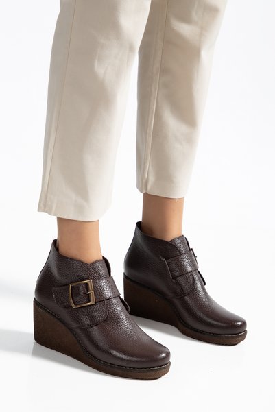 Elile Shoes Hakiki Deri 34-35-41-42-Numara Dolgu Topuk Kışlık Kadın Bot 7483