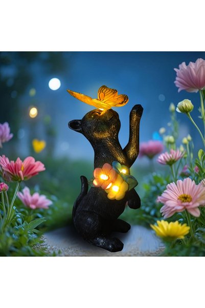 OEM Solar Garden Decoration Lifemet, Black Cat with Butterfly and LED Lantern...