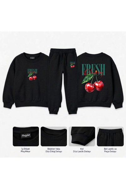 playwear Matching Sweatshirt Set—Cherry Sweetness Print for Girls and Boys, C...