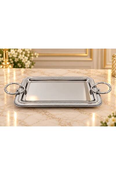 aljahwari Silver Serving Tray with Single Handle Small