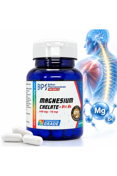 Balkan Pharmaceuticals Supliment Magneziu Chelat Bisglicinat + Vitamina B6, B...
