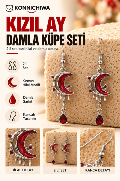 FG KONNİCHİWA Red Moon Teardrop Dangle Earring Set (Set of 2) LET THE MYSTERY...