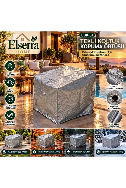 ELserra Home 80x80 Gri Branda Tekli Koltuk ve Bahçe Mobilyası Koruma Örtüsü – Su Geçirmez, UV Katkılı