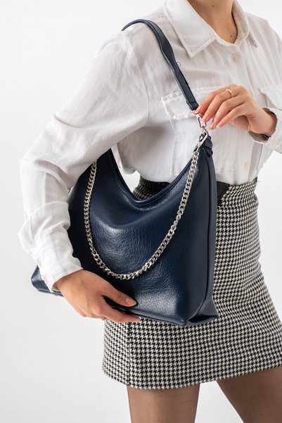 DEV 3 ADAM Women's Stylish Navy Blue Shoulder Bag with Chain Detail - Everyda...