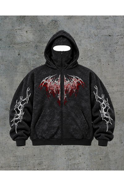 Minga London DarkAngel Baskılı Oversize Ninja Yıkamalı Hırka