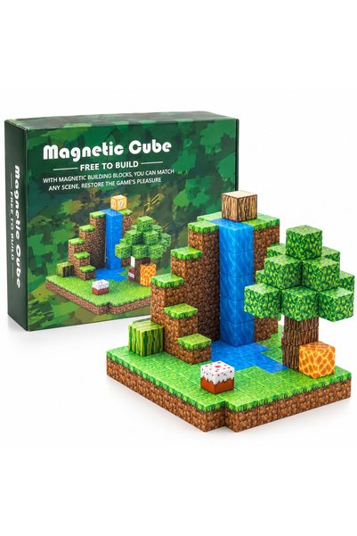 OEM Set cuburi magnetice de construit, 128 piese, Cascada si Natura, design p...