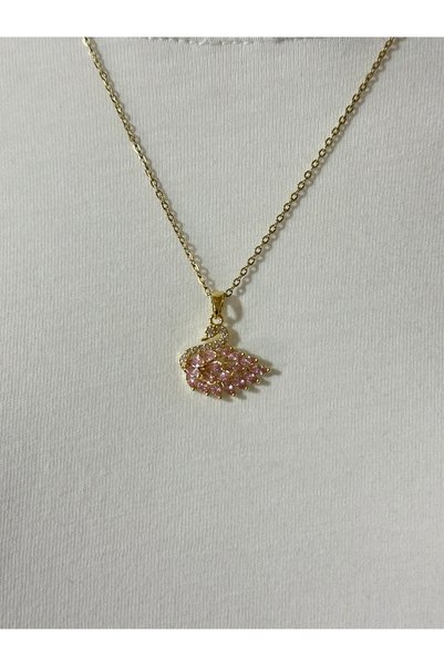 xRanya Pink Swan Steel Necklace with Zircon Stones