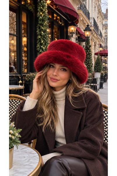 FELLMENS Burgundy Premium Soft-Textured Plush Beanie for Women