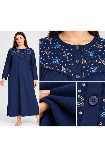 By Mecit Pijama Plus Size Long Sleeve Women's (Mom) Nightgown Floral Print Mo...