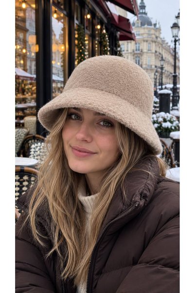 FELLMENS Camel Lux Soft-Textured Textured Felt Bucket Hat for Women