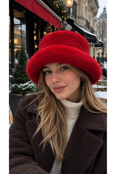 FELLMENS Red Premium Soft-Textured Plush Beanie for Women