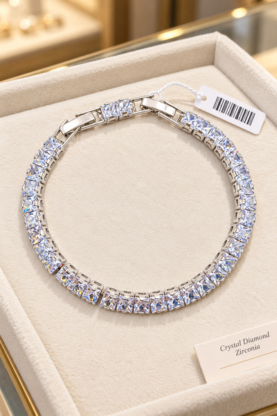 Crystal Diamond Zirconia 0,50 Karat Royal Prenses Kesim Kare Su Yolu Bileklik...