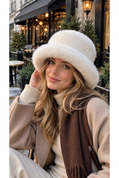 FELLMENS Ecru Premium Soft-Textured Plush Beanie for Women