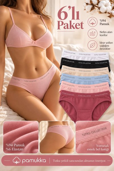 Tutku 6'lı Renkli Pamuklu Bikini Külot %94 Pamuk %6 Elastan