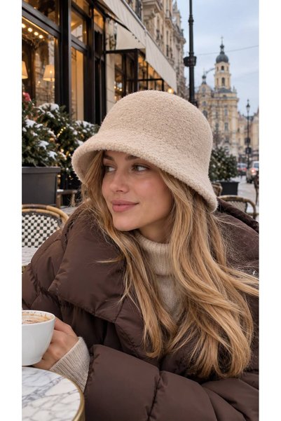 FELLMENS Beige Lux Soft-Textured Textured Felt Bucket Hat for Women