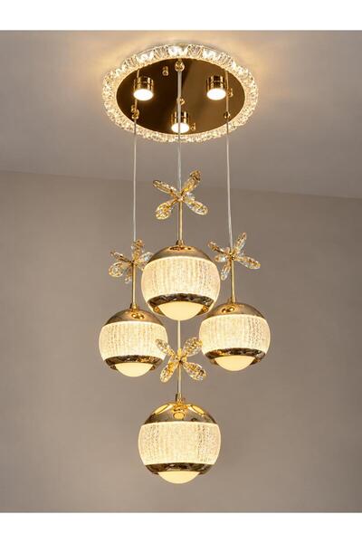 Lumera Lighting zarif gold 4lü sarkıt avize 3 renk ışık modlu