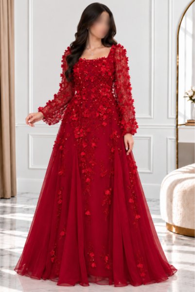 arushi Women's luxurious embroidered evening dress in red |