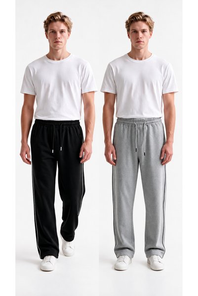 VESTRO Men's 2-Piece Baggy Winter Sweatpants with Piped Hem, Side Pipes, and ...
