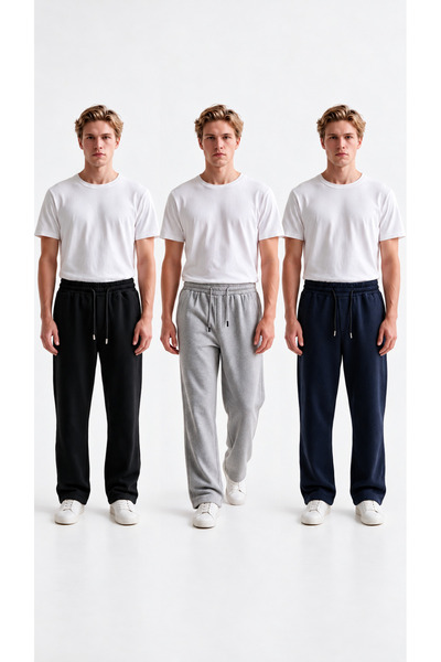 VESTRO Men's 3-Piece Baggy, Loose Fit Sweatpants Set with Brushed Inside Zipp...