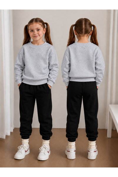 LORVEX Girls' Sweatsuit Set—Unprinted, Crew Neck Sweatshirt Top and Bottom Se...