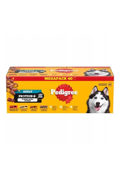 Pedigree Adult, Proteine +, Amestec de arome în sos, Plicuri Megapack, 40 x 100g