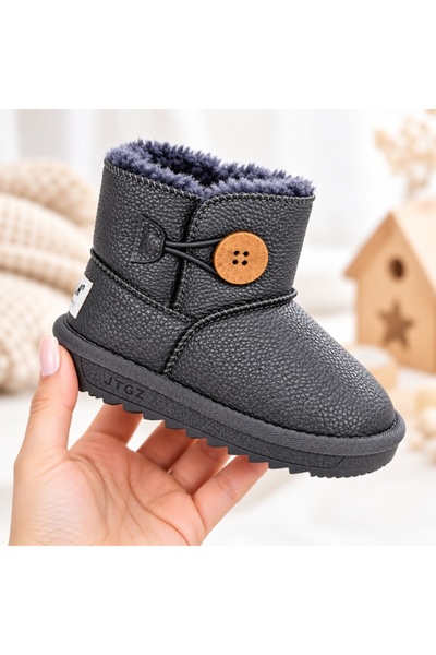 Superbaby Cizme gri pentru fetita, Superbaby, Model Nasturel, piele ecologica