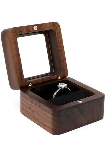 ALMEKAQUZ Personalized Wooden Ring Box, Mini Engagement Ring Holder Box with ...