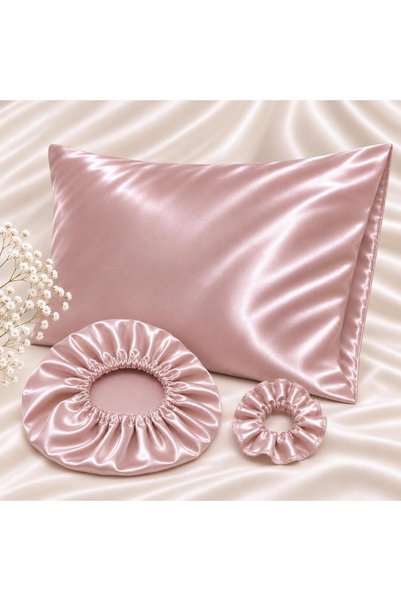 LİVİA SOFT Saten Yastık Kılıfı + Hediye Bone ve Toka Kıvırcık ve Düz Saçlar için