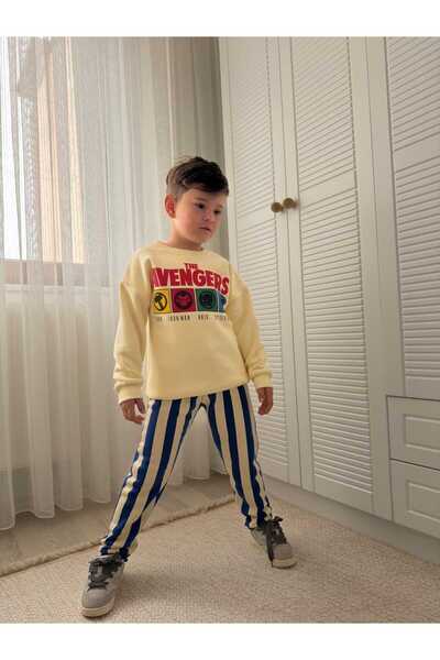 DORRY HOME Boys' Printed Sweatshirt and Striped Pants 2-Piece Set, Brushed In...