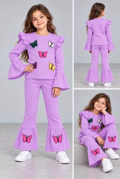 Ütk kids Kaskorse Transitional Girls' Outfit Set with Butterfly Embroidery