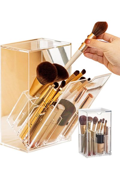 EXCEFORE Makeup Brush Holder,Thickened PS Brush Holder Dust Proof, Clear Make...