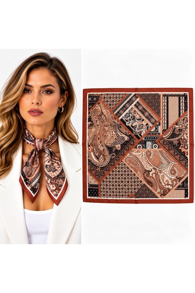 Keçelove وشاح/باندانا بنقشة فسيفساء بنية اللون، مقاس 50 × 50 سم.