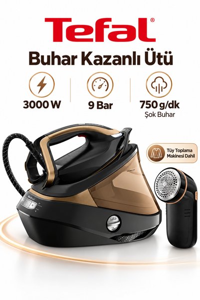 TEFAL 3000 W 9 Bar LED Aydınlatmalı Buhar Kazanlı Ütü 750 g/dk Şok Buhar + Tü...