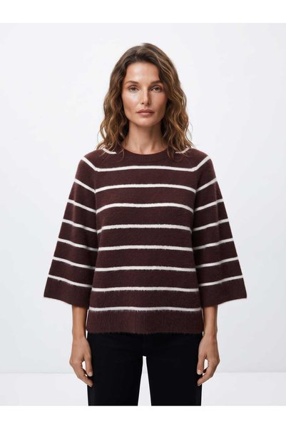 MONAMORE Pulover din tricot extra moale, cu dungi maro