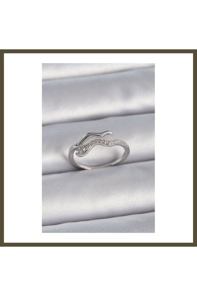 northcity n Silver-Plated Rice-Style Snake Ring with Zircon Stones, Adjustabl...